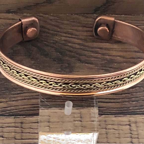 Two Tone Link Pure Copper Magnetic Bracelet Energy Cuff Bangle - Picture 4 of 8